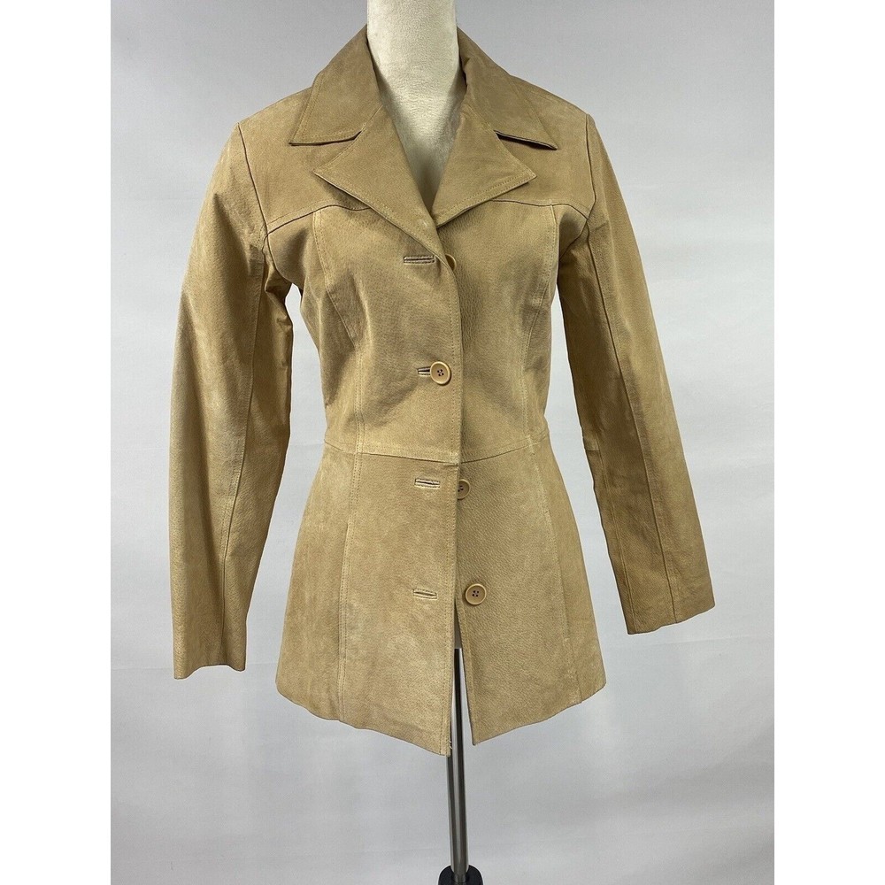 Beyond California Suede Blazer Jacket Tan Small Pockets Long Sleeves
